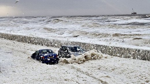 British Coastal Town Turns Into A Foamy Winter Wonderland